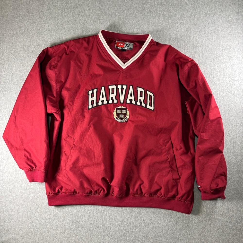 Pro Player Harvard University Windbreaker Red XL Pullover V-Neck Vintage Mens